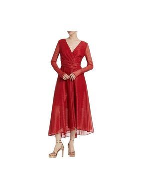 Women's Talbot Runhof Red Metallic Voile Long Sleeve Midi Dress Size 6 (36)